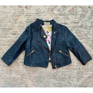 Genuine Kids Charcoal Grey Faux Leather Jacket with Gold Accents - 12 mo